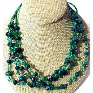 Whimsy Sparking Green Glass Bead Necklace Multi Strands 20" Vintage Grannycore